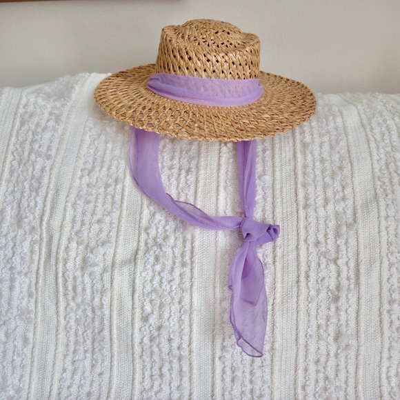 Vintage Accessories - Vintage ribbon sash ribbon straw hat